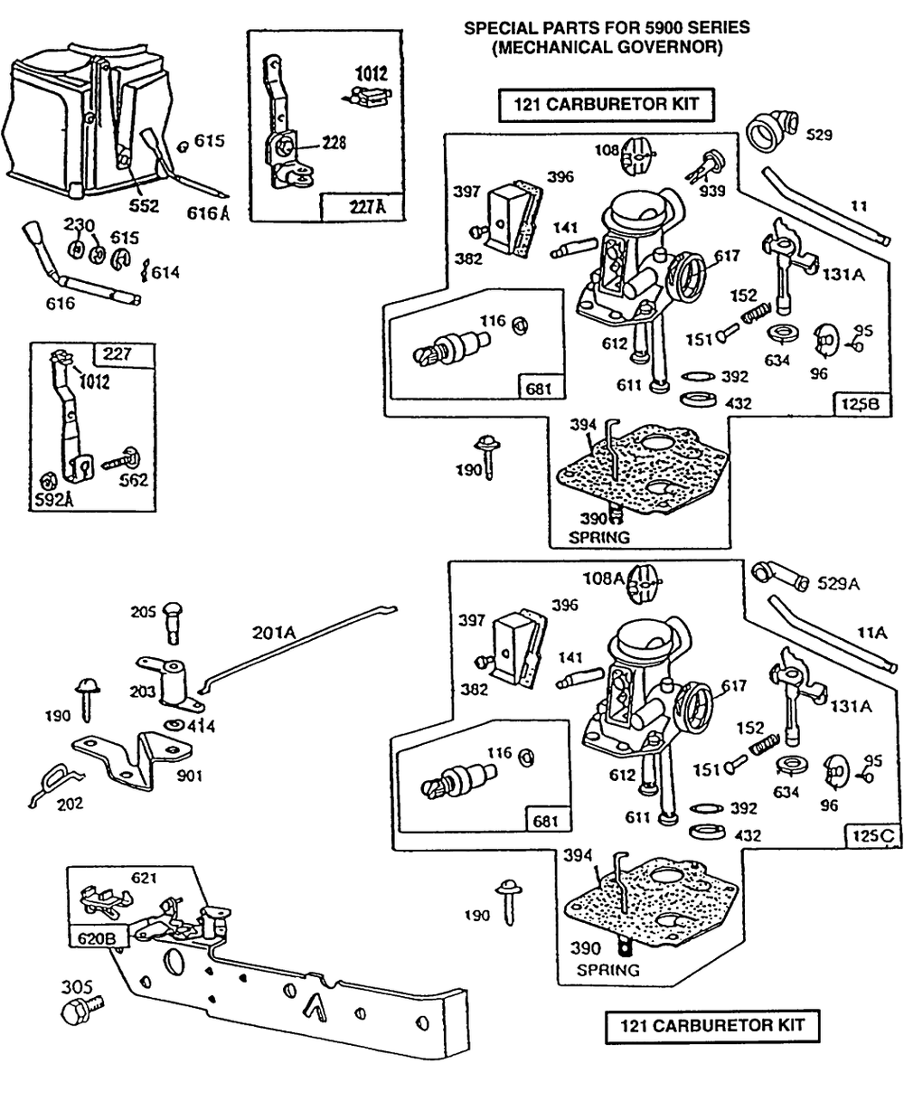 Carburetors, Controls Diagram and Parts List for 92902-5213-02  Briggs and Stratton Engine